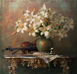 Still life with violin and lilies Poster och Canvastavla
