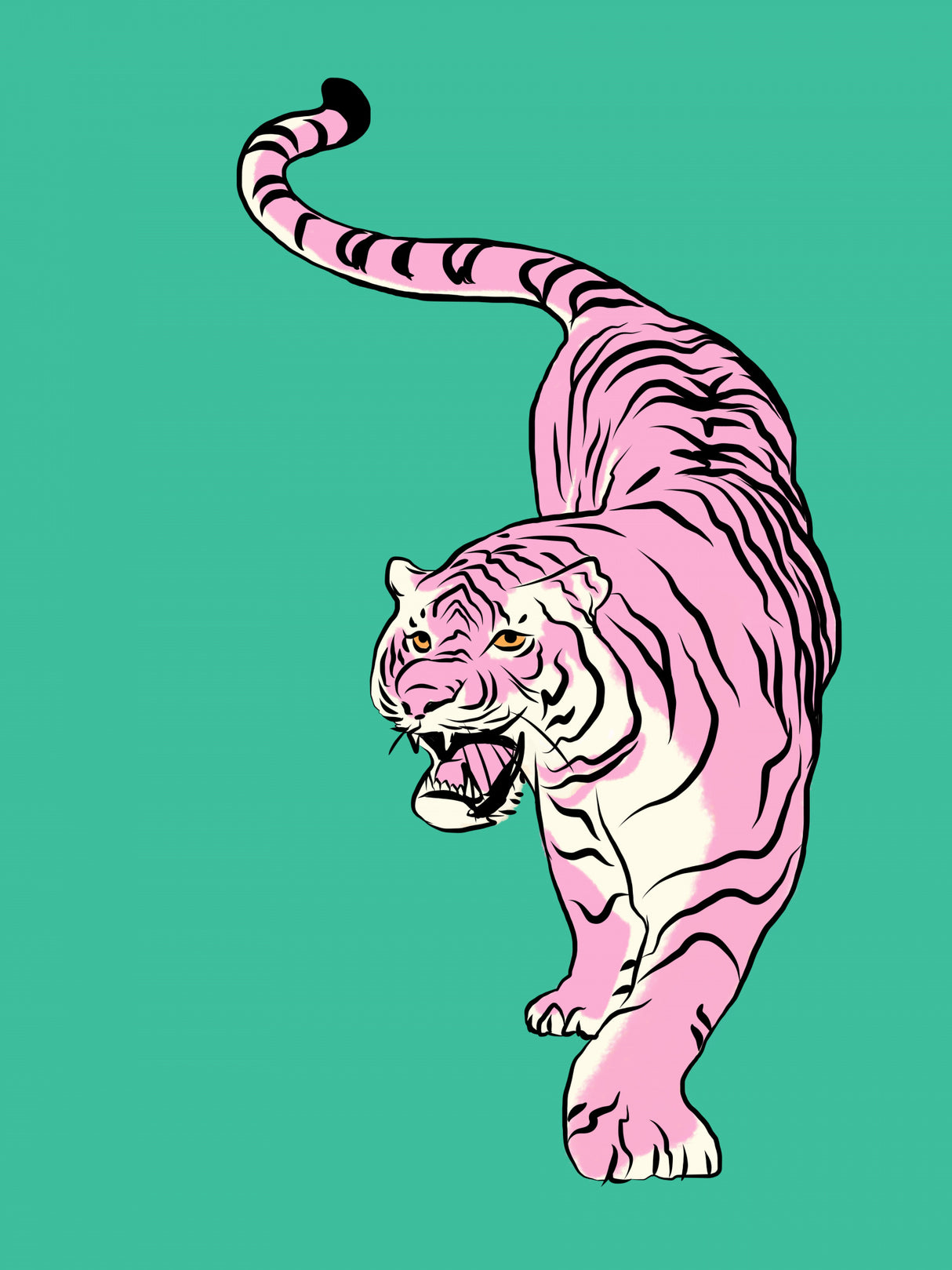 Tiger In Light Pink and Green Poster och Canvastavla