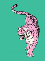 Tiger In Light Pink and Green Poster och Canvastavla