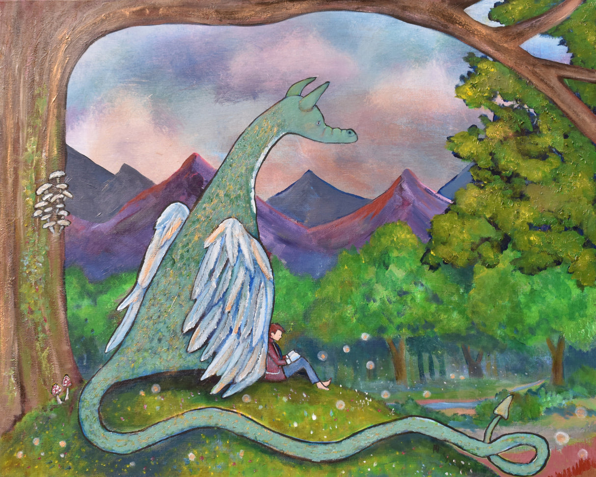 Reading With Dragon Poster och Canvastavla