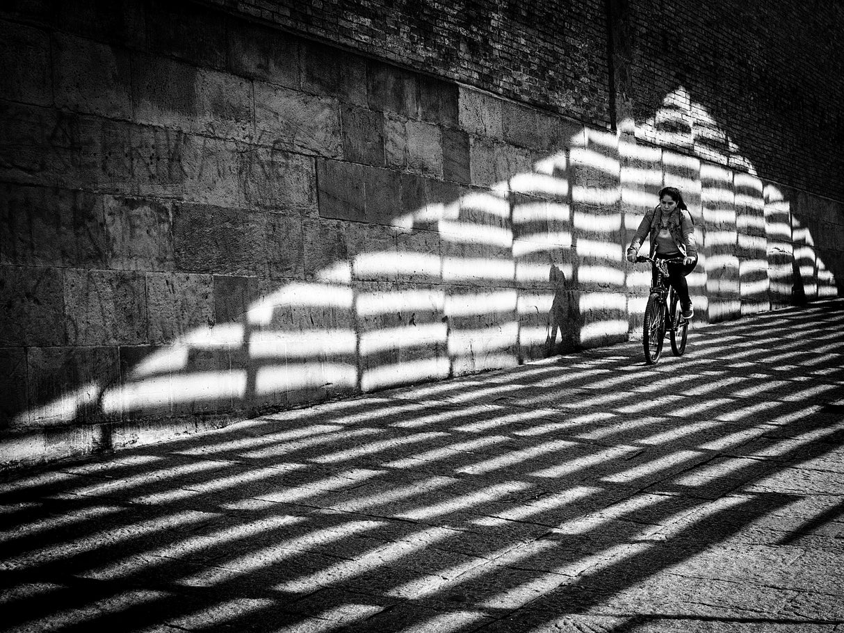 Cyclist between lights Poster och Canvastavla
