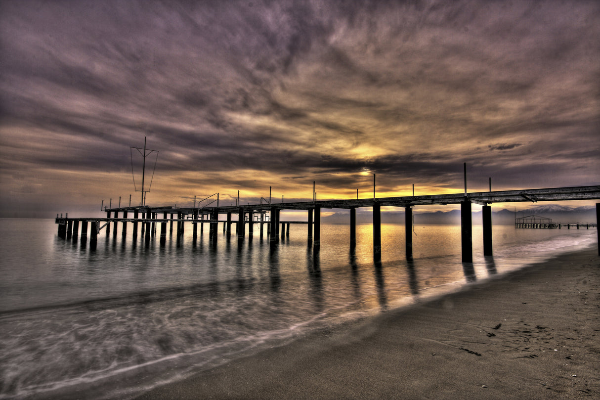 old pier and beautiful sunset Poster och Canvastavla