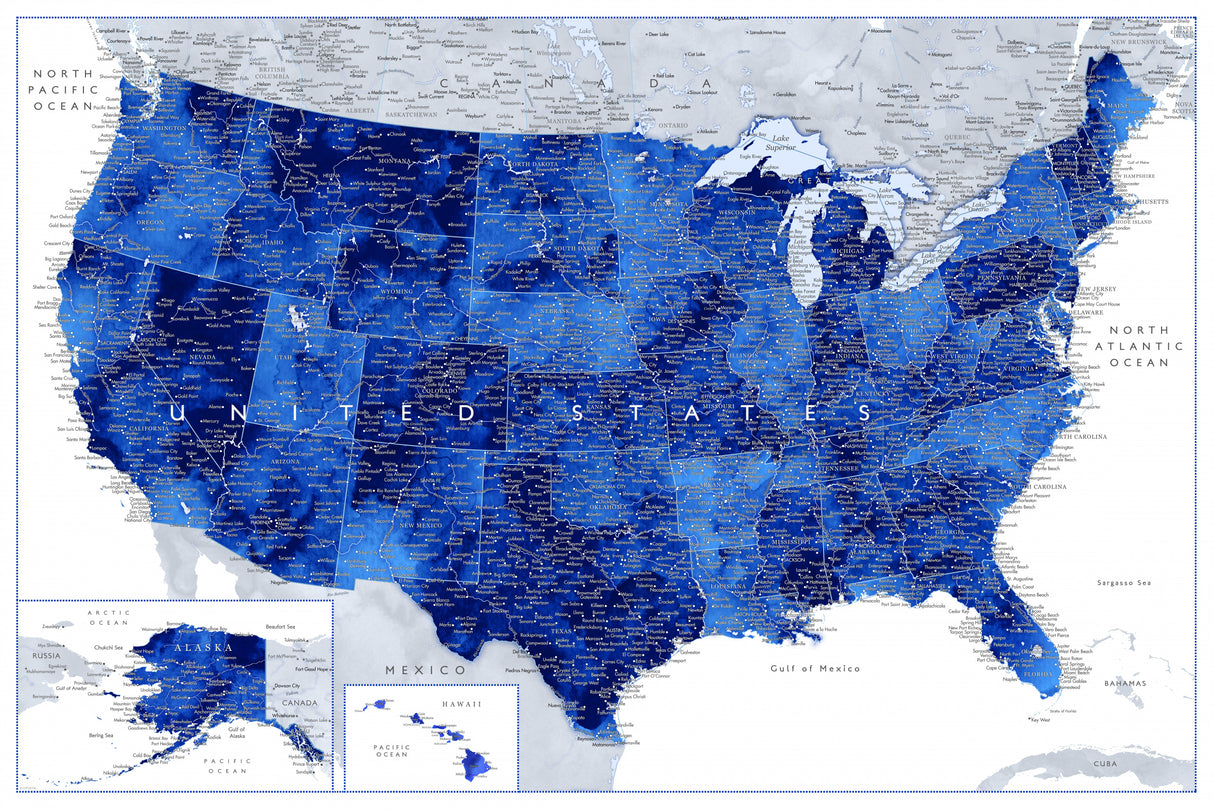 Highly detailed map of the United States, Gulzar Poster och Canvastavla