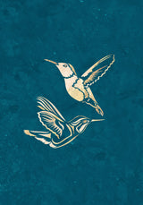 Gold Hummingbird Line art Silhouettes 1 Poster och Canvastavla