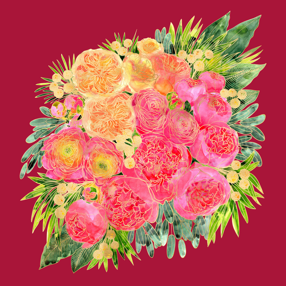 Rekha floral bouquet in watercolor an red Poster och Canvastavla
