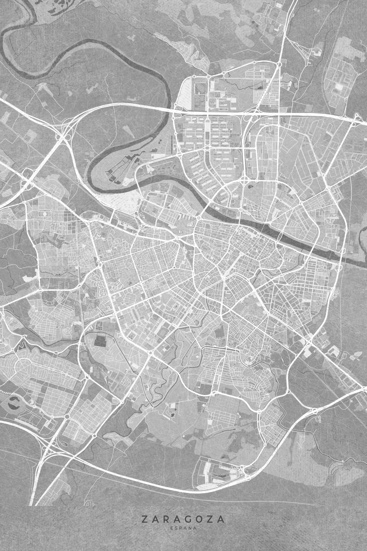 Map of Zaragoza (Spain) in gray vintage style Poster och Canvastavla