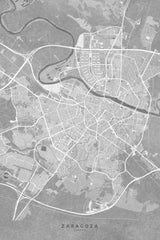 Map of Zaragoza (Spain) in gray vintage style Poster och Canvastavla