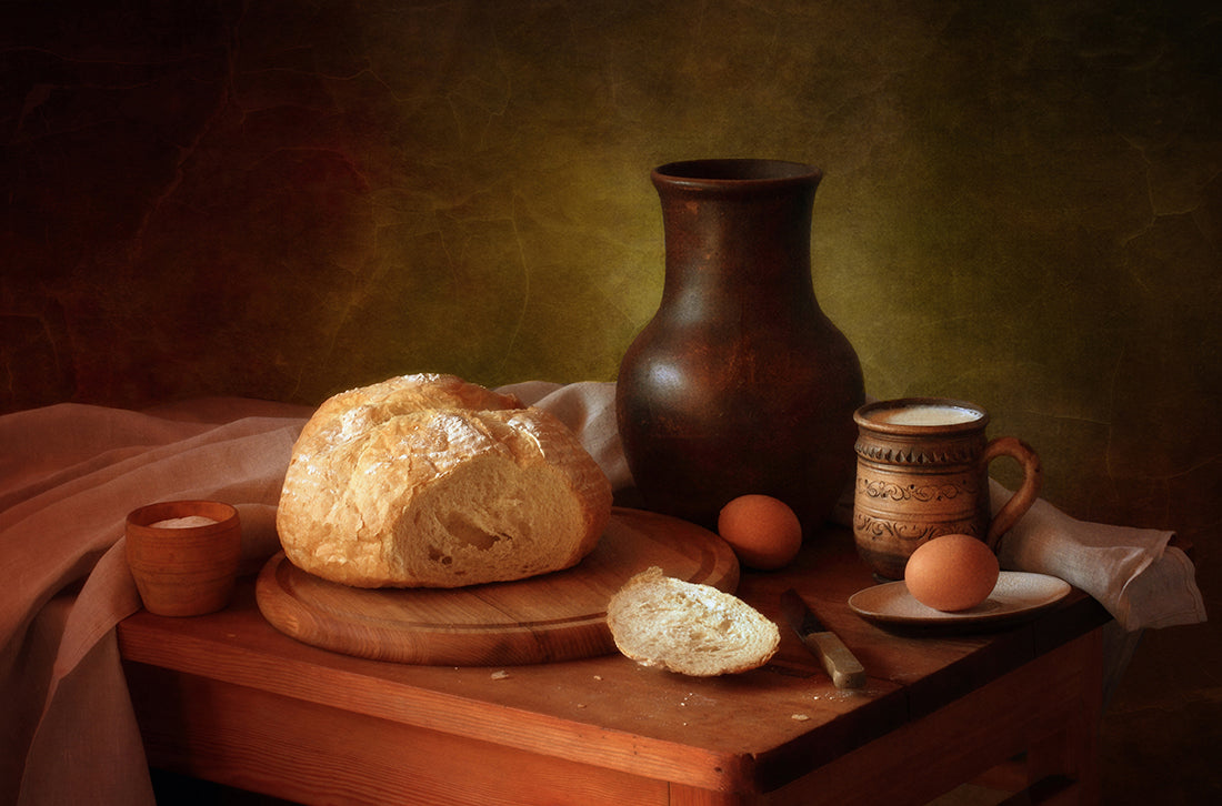 Still life with bread and milk Poster och Canvastavla