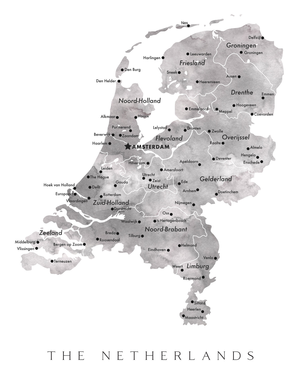 Gray map of the Netherlands Poster och Canvastavla
