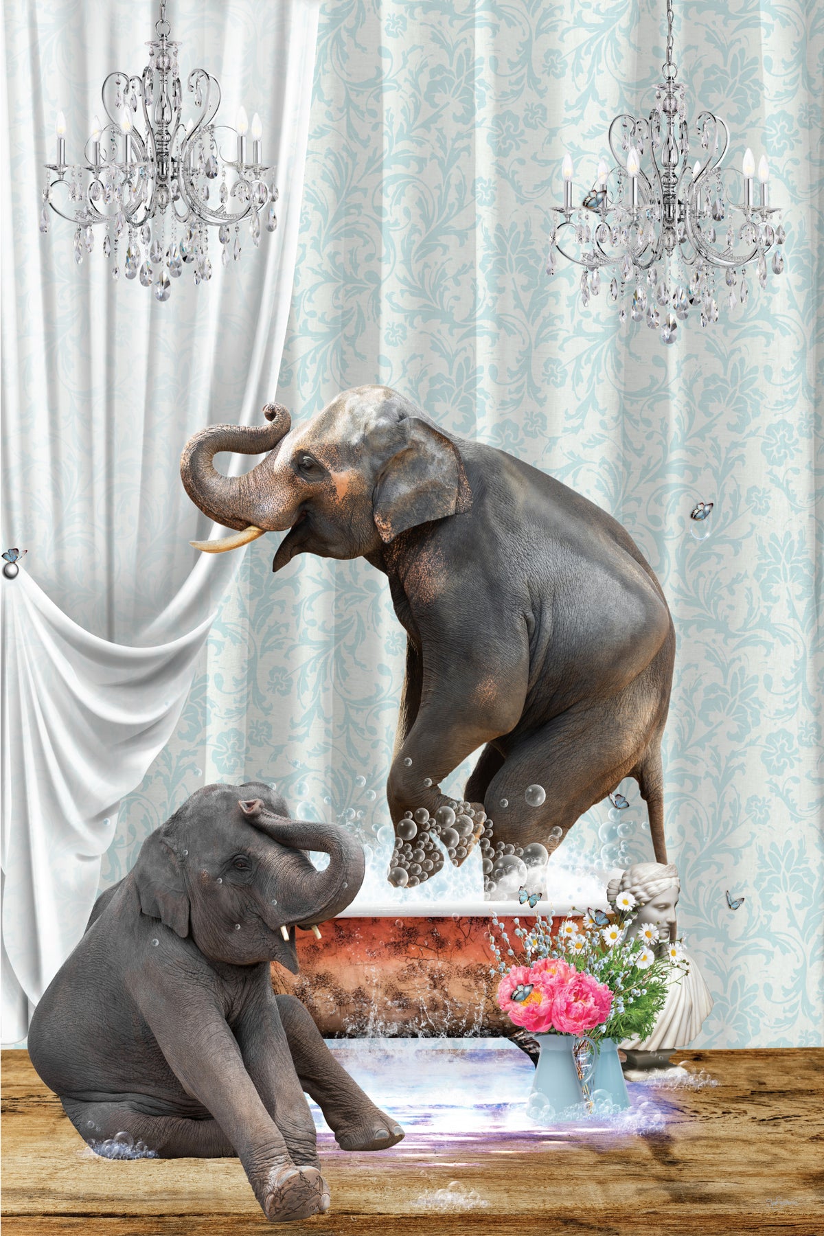 Elephants &amp; Bubbles Poster och Canvastavla