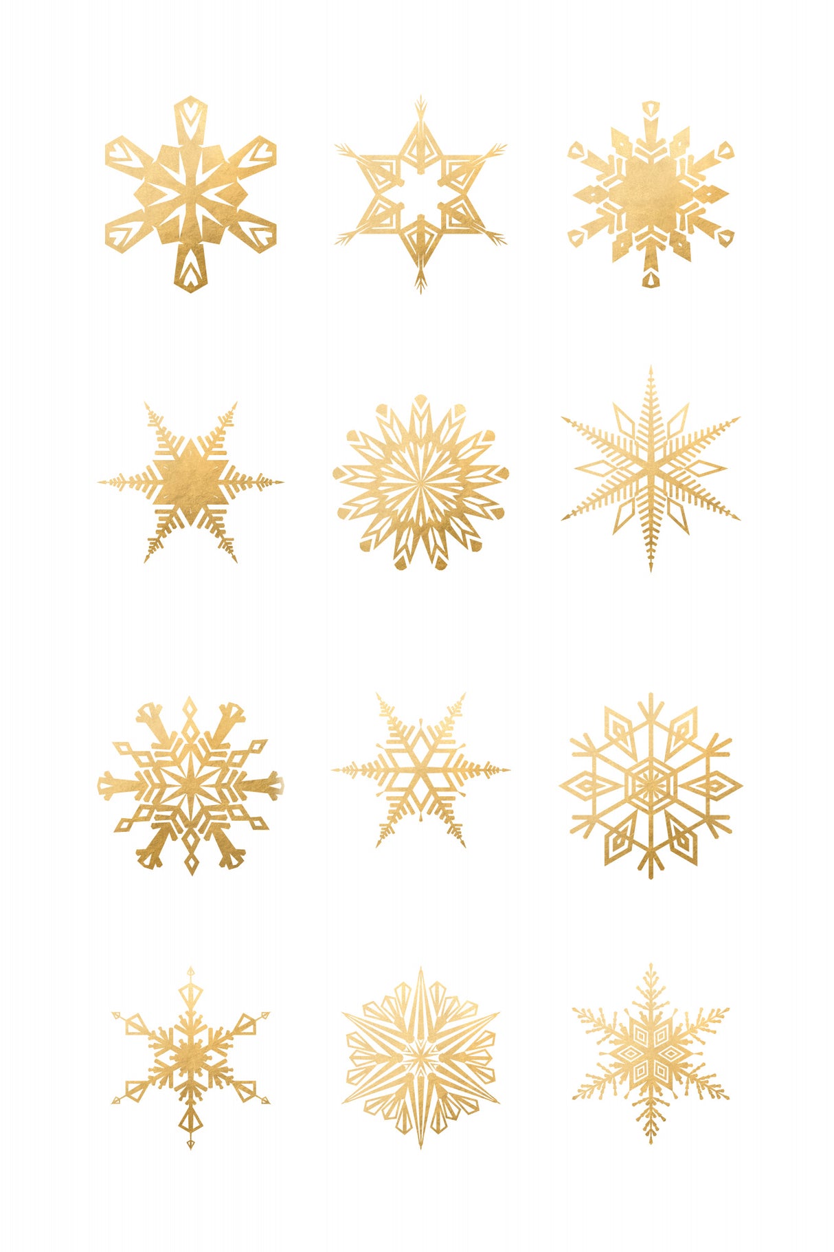 Twelve geometric snowflakes in gold Poster och Canvastavla