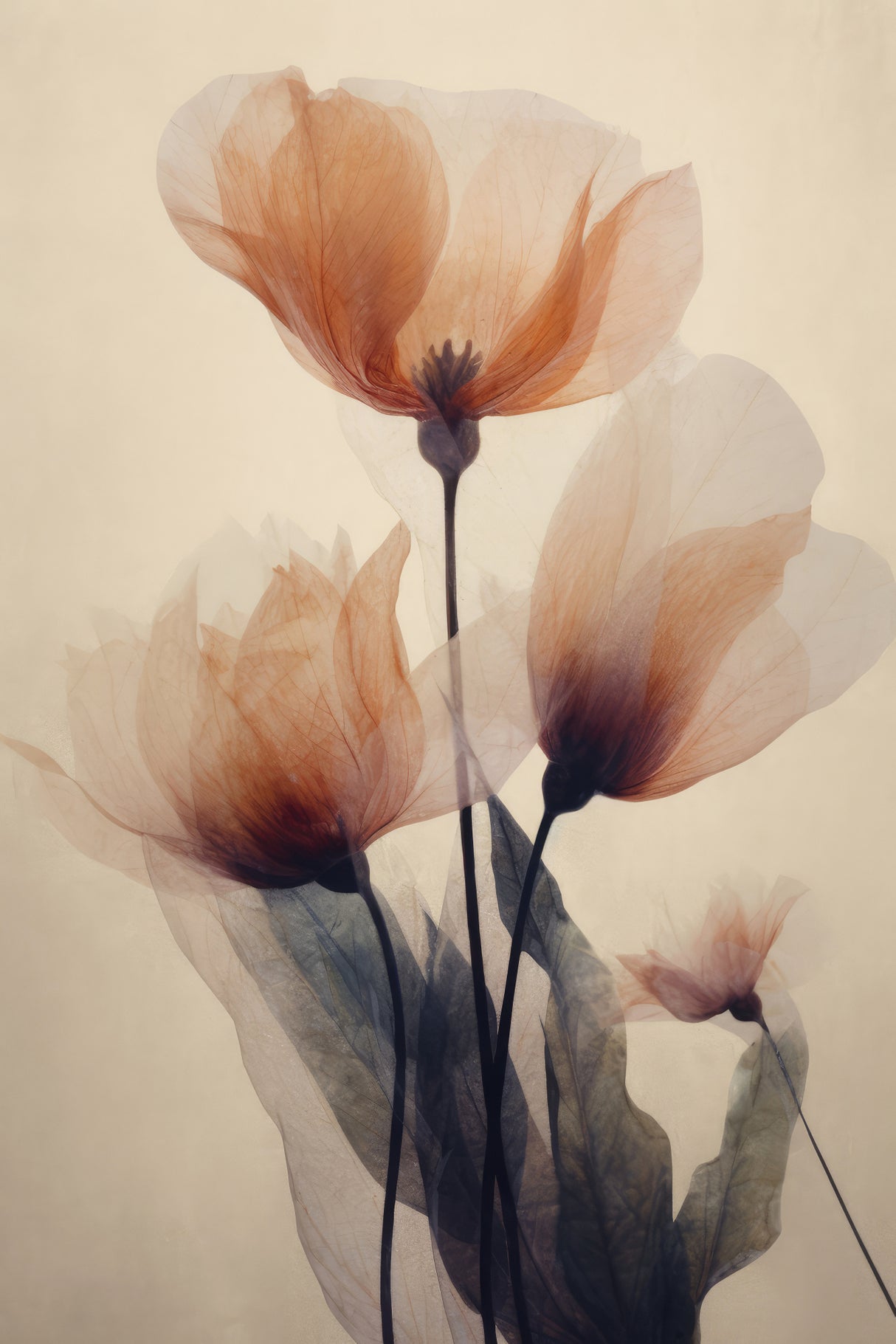 Parchment Flowers No 1 Poster och Canvastavla