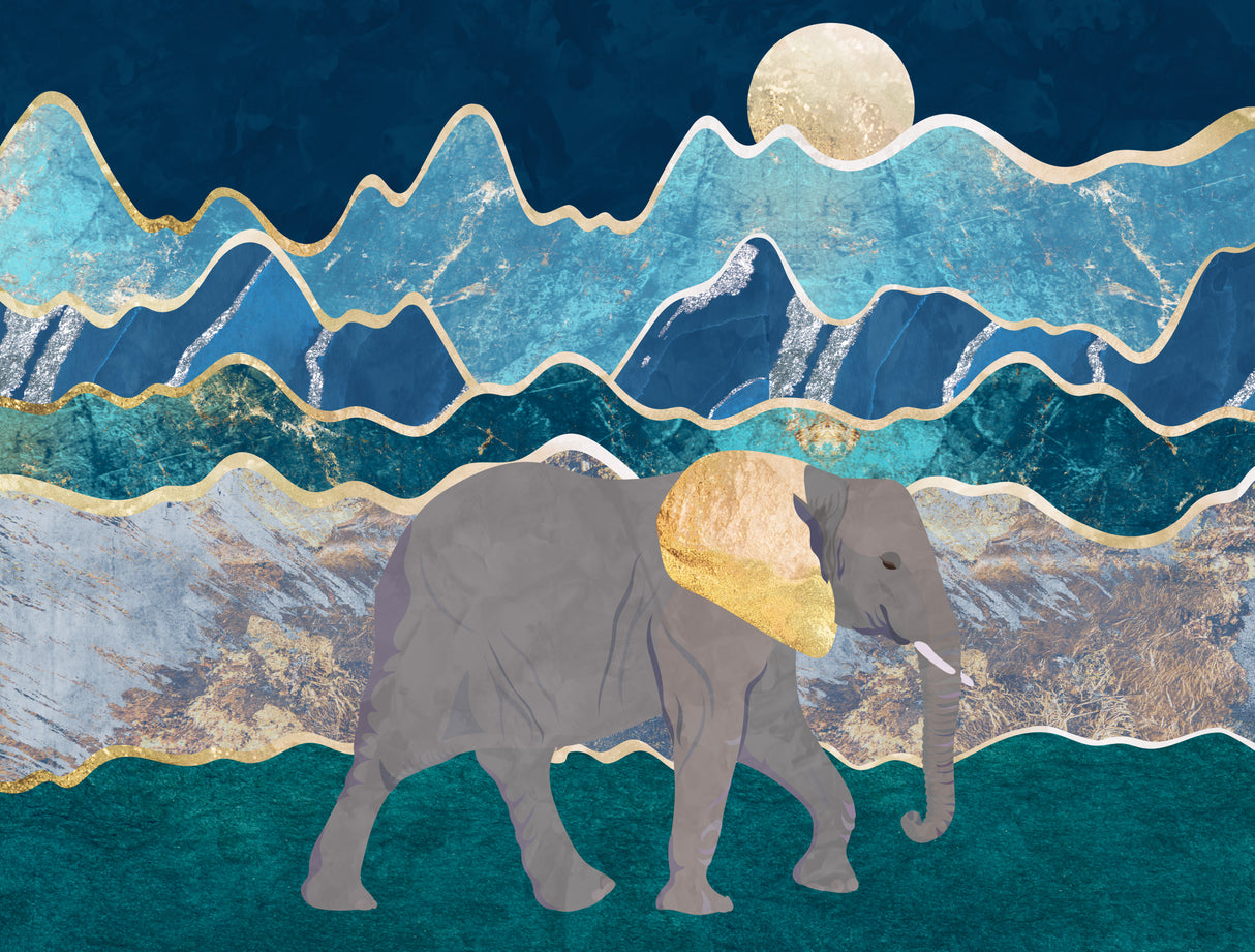 Landscape elephant moonlit mountains Poster och Canvastavla