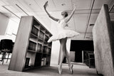 the Dreamer. ballerina on pointe shoes in the library reads a book holding it up Poster och Canvastavla