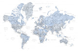 Blue world map in Spanish Poster och Canvastavla