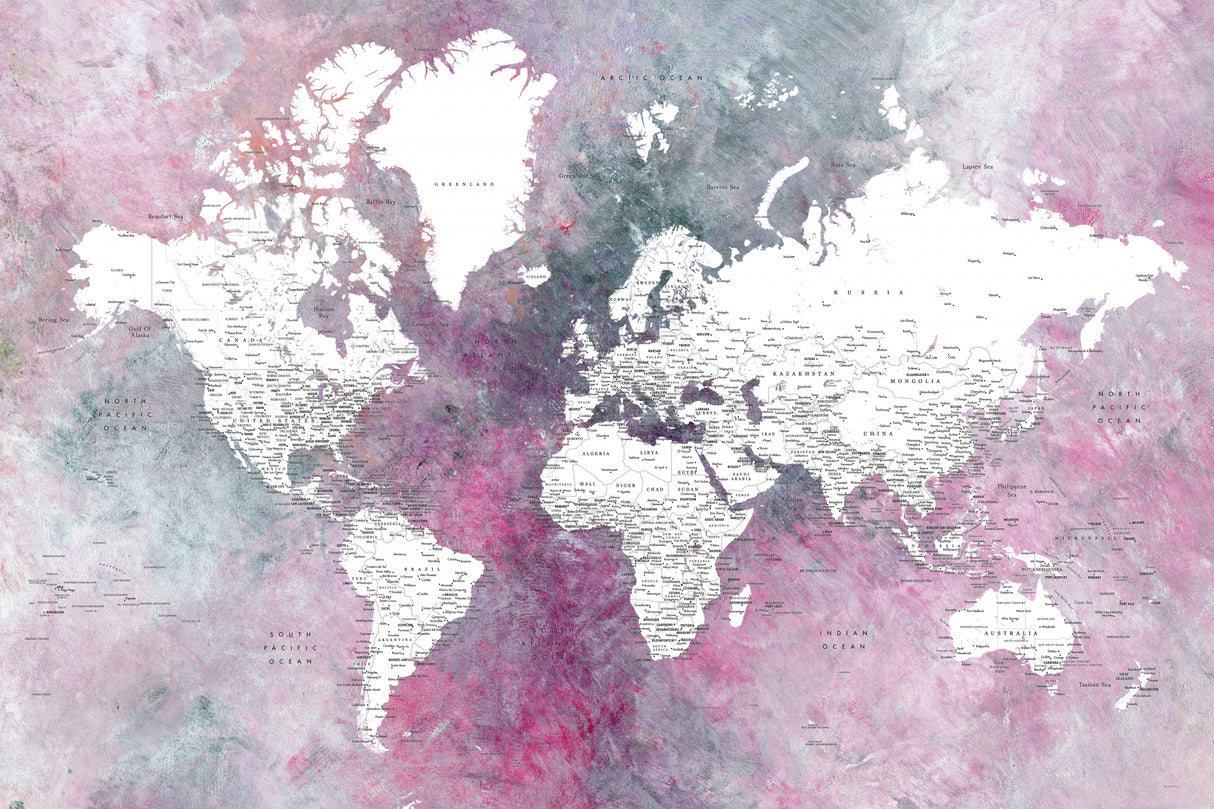 Detailed world map with cities Taliessa Poster och Canvastavla