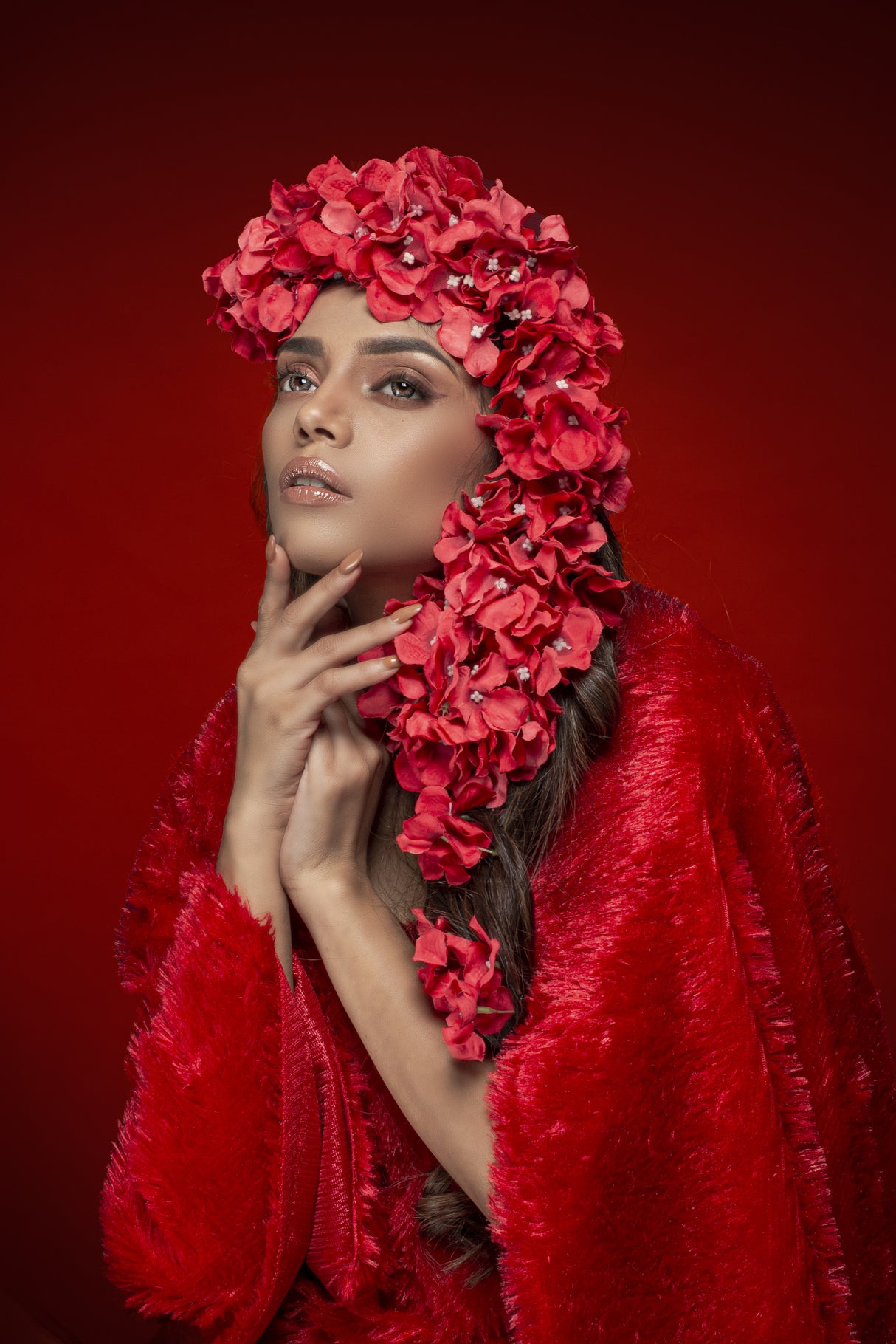 RED FLOWER LADY Poster och Canvastavla