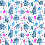 Lavender and Ice Blue Christmas Trees and Bulbs Poster och Canvastavla