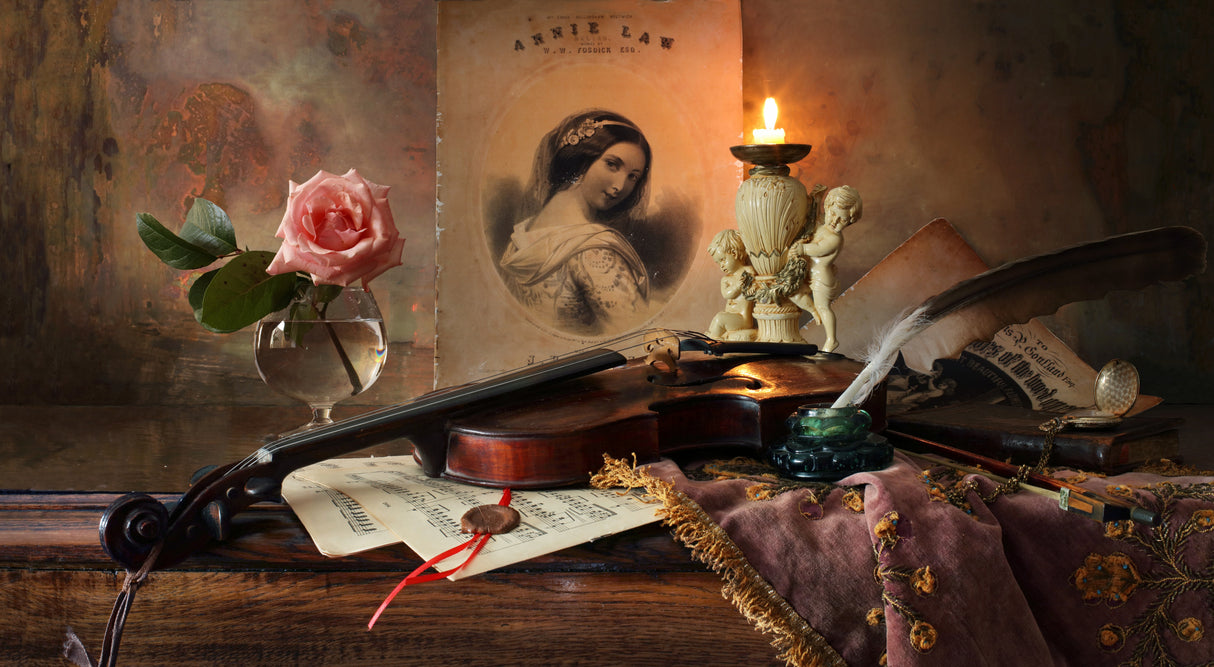 Still life with violin and rose Poster och Canvastavla