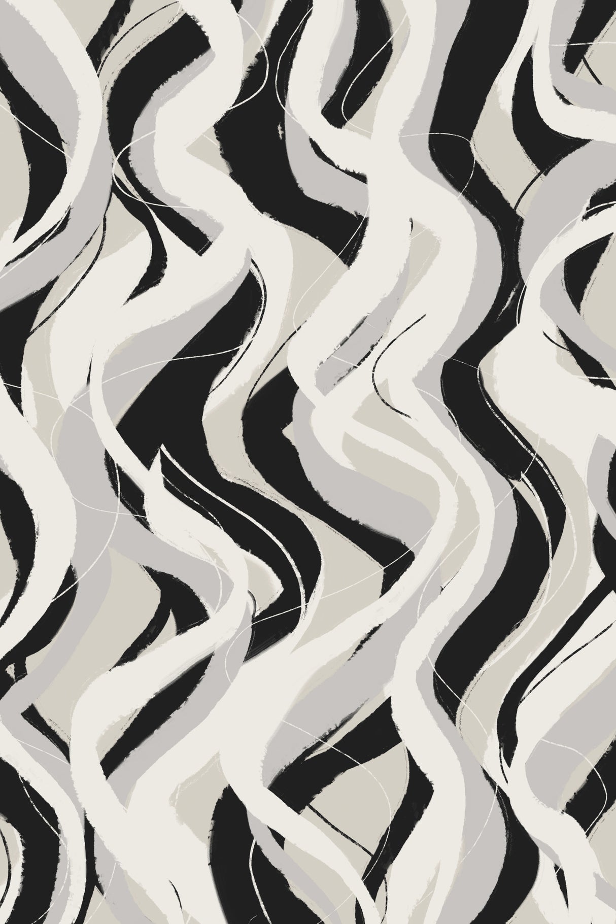 Beige Grey Black Waves Pattern Poster och Canvastavla