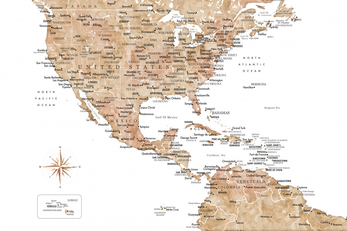 Neutral USA and the Caribbean sea map Poster och Canvastavla