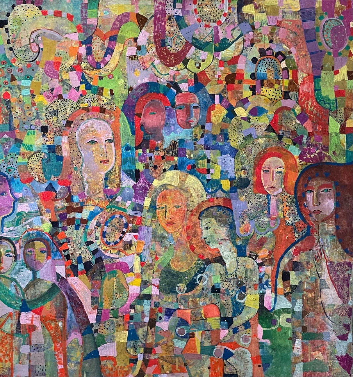 Human Tapestry 36%22x36%22 Oil Paint On Panel  2022 Poster och Canvastavla