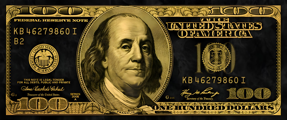 100 Dollar Gold Poster och Canvastavla
