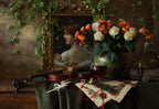 Still life with violin and flowers Poster och Canvastavla