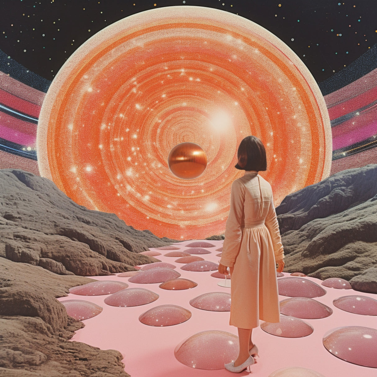 Portals of Orange and Pink Collage Art Poster och Canvastavla
