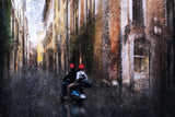 Tourists on a Vespa in the alleys of Rome Poster och Canvastavla