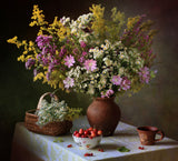 With a bouquet of meadow flowers and berries Poster och Canvastavla