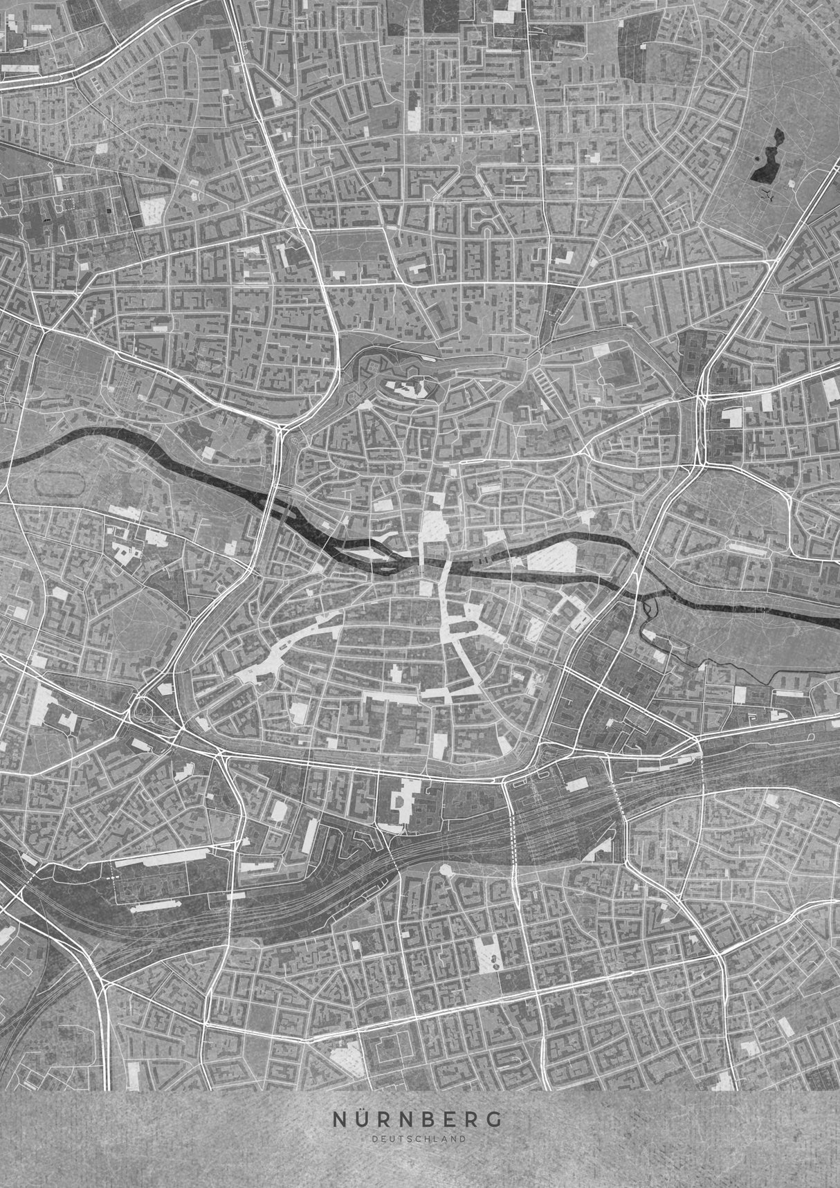 Gray vintage map of Nürnberg downtown Germany Poster och Canvastavla
