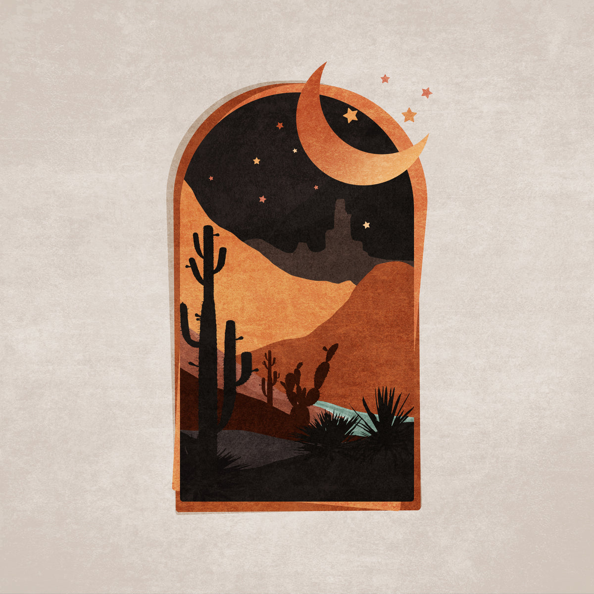 Window Desert Night and Moon Poster och Canvastavla