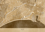 Sepia vintage map of Nice downtown France Poster och Canvastavla