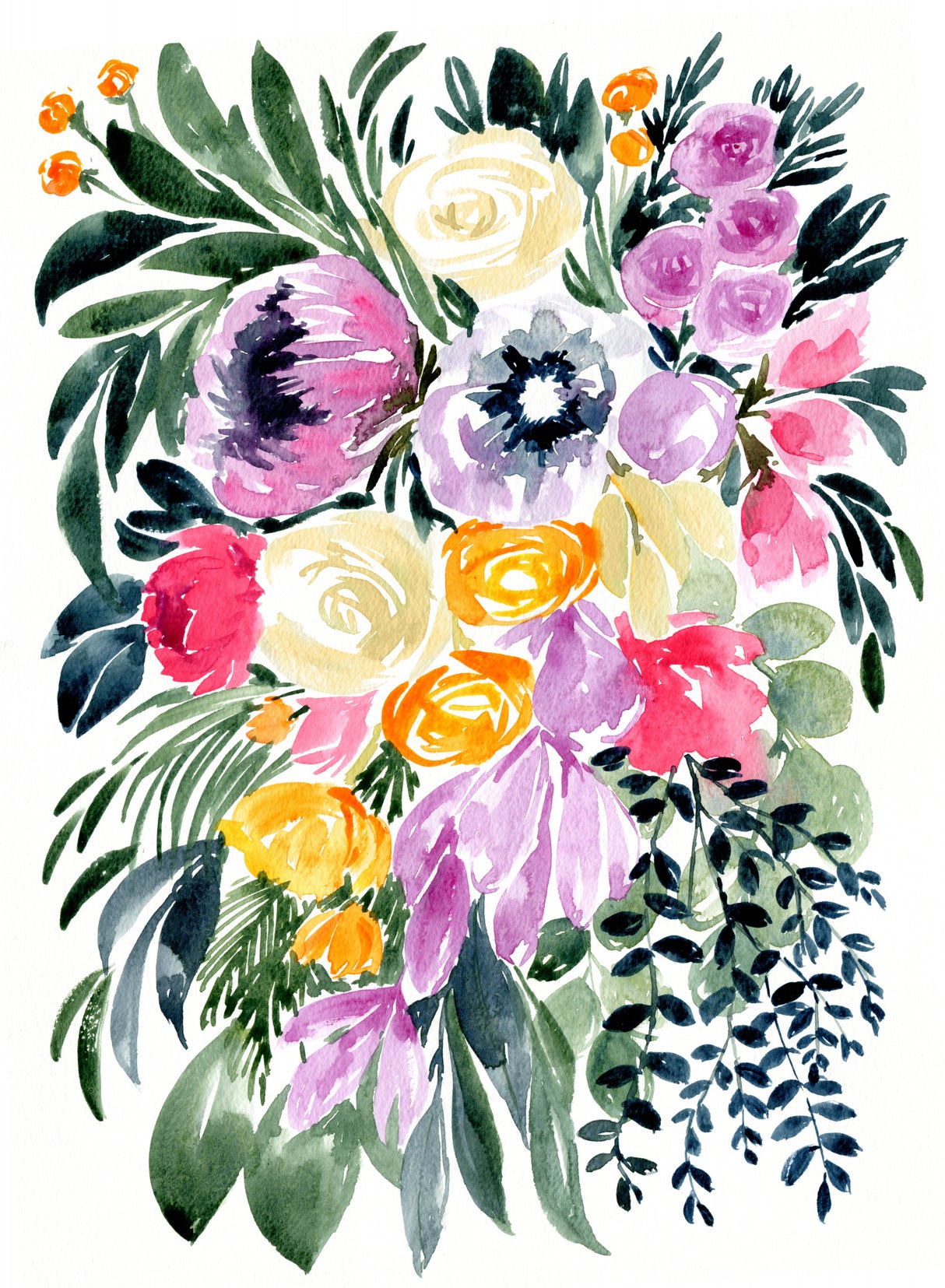 Urja loose floral watercolor bouquet Poster och Canvastavla