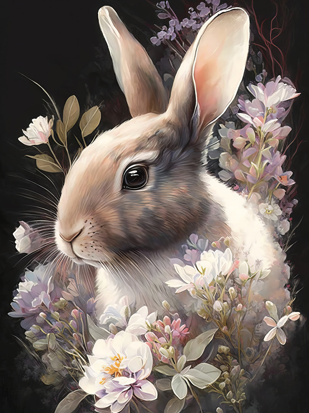 Rabbit and Flowers 3 Poster och Canvastavla