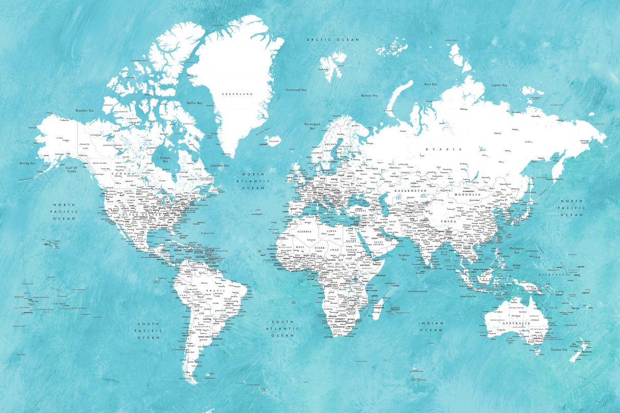 Detailed world map with cities Idrak Poster och Canvastavla