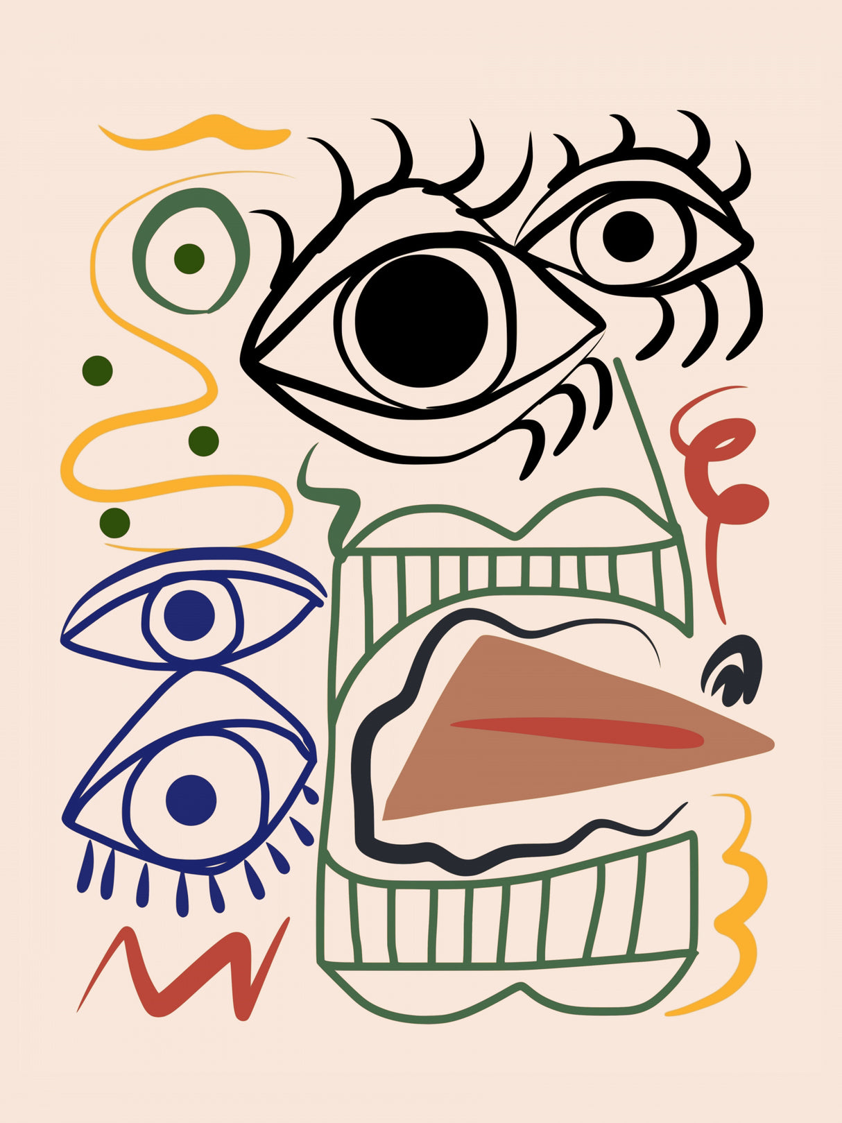 Line Art Bizarre Totem Poster och Canvastavla