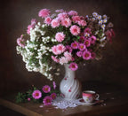 With a bouquet of chrysanthemums Poster och Canvastavla