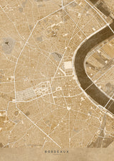 Sepia vintage map of Bordeaux downtown France Poster och Canvastavla
