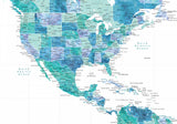 Aqua map of the United States and the Caribbean sea Poster och Canvastavla