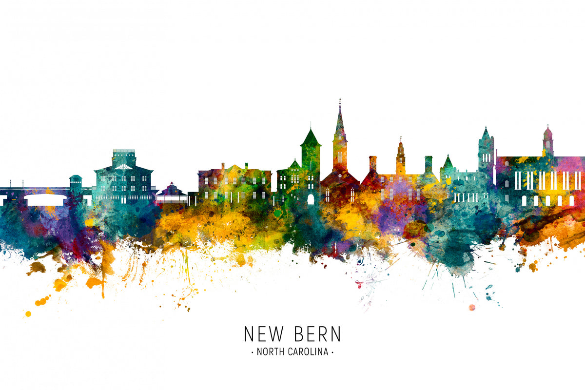 New Bern North Carolina Skyline Poster och Canvastavla