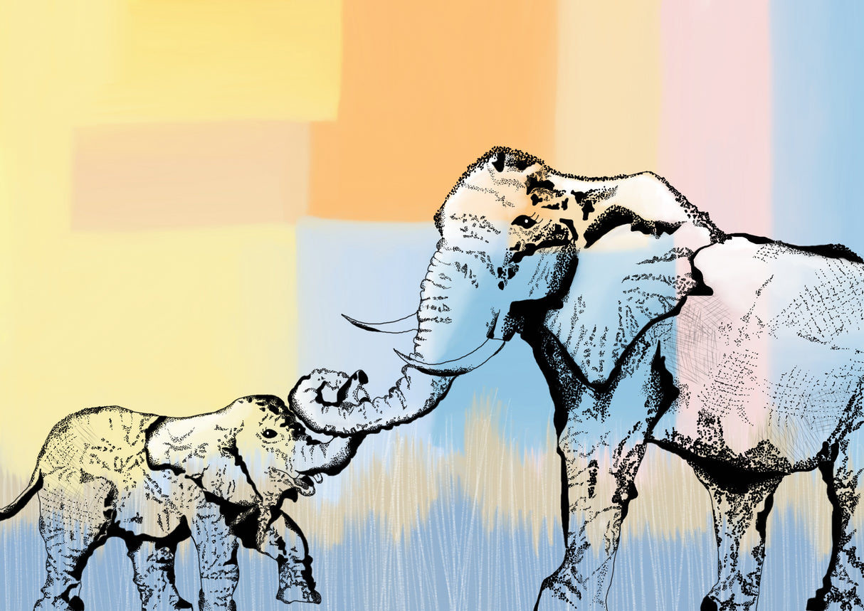 Mama elephantand baby Poster och Canvastavla