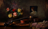 Still life with violin and flowers Poster och Canvastavla
