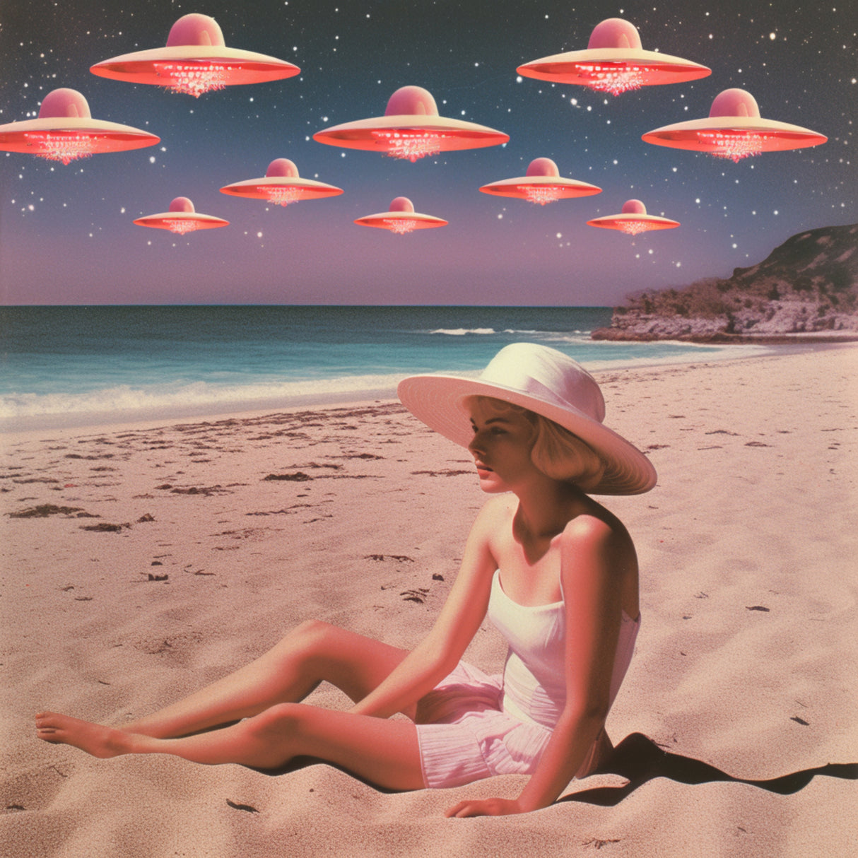 Alien Beach Collage Art Poster och Canvastavla