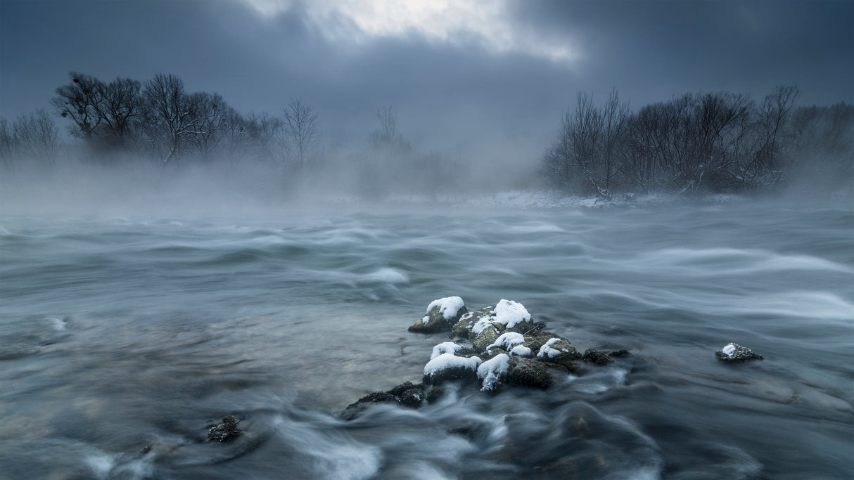 Frosty morning at the river Poster och Canvastavla