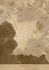 Sepia vintage map of Marseille France Poster och Canvastavla