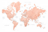 Rose gold world map with cities, Hadi Poster och Canvastavla