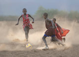 Masai children playing soccer Poster och Canvastavla