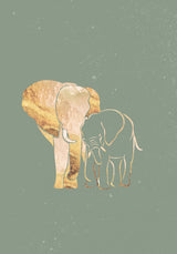 Sage Green Gold Elephants 1 Poster och Canvastavla